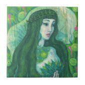 グリーンヘアマーメイド水中ファンタジー超現実美術 タイル (正面)