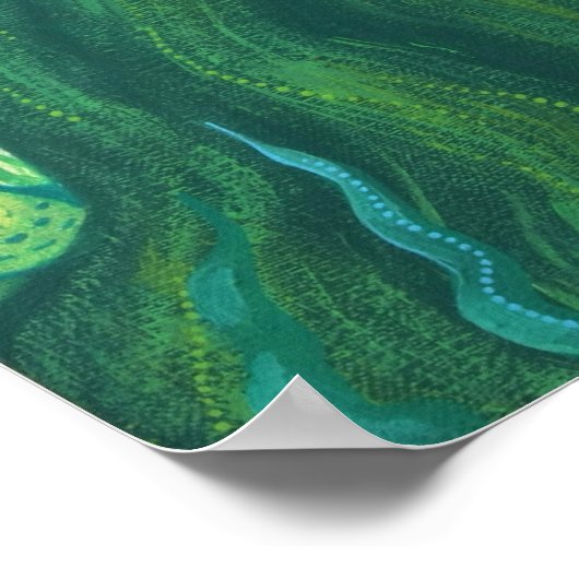 グリーンヘアマーメイド水中ファンタジー超現実美術 ポスター (角)