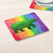 グリーンベアオンレインボーウォッシュ紙コースター スクエアペーパーコースター (アングル)