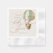 グリーンベアバルーンベイビーシャワー  ジェンダーニュートラル 縁ありカクテルナプキン (正面)