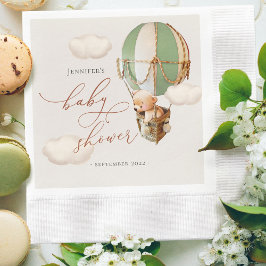 グリーンベアバルーンベイビーシャワー ジェンダーニュートラル 縁ありカクテルナプキン