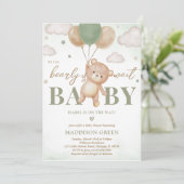 グリーンベアーバルーン赤ちゃんシャワー 招待状 (スタンド正面)