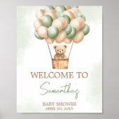 グリーンベアーホットエアバルーン赤ちゃんシャワーへようこそ ポスター (正面)