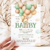 グリーンベアーホットエアバルーン赤ちゃんシャワー 招待状