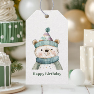 グリーンベア誕生日 ウィンターワンダーランドパーティー ギフトタグ