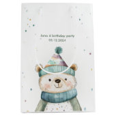 グリーンベア誕生日 | ウィンターワンダーランドパーティー ミディアムペーパーバッグ (正面)