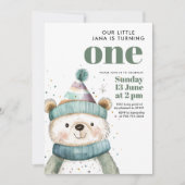 グリーンベア誕生日 | ウィンターワンダーランドパーティー 招待状 (正面)