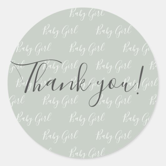 グリーンベイビーガール スクリプト モダンハート サンクス ラウンドシール (正面)