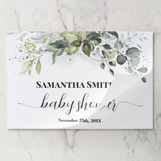 グリーンベイビーシャワーユーカリプテスティア遠くにランチョンマット ペーパーパッド (折り畳み)