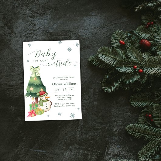 グリーンベイビー 寒いよ 外は雪だるま ベイビーシャワーパーティー 招待状