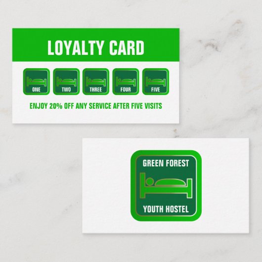 グリーンベッドロゴホステルアコモデーションビジネス ロイヤリティカード (正面/裏面)
