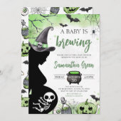 グリーンベビーはハロウィーンの赤ちゃんシャワーを醸造 招待状 (正面/裏面)