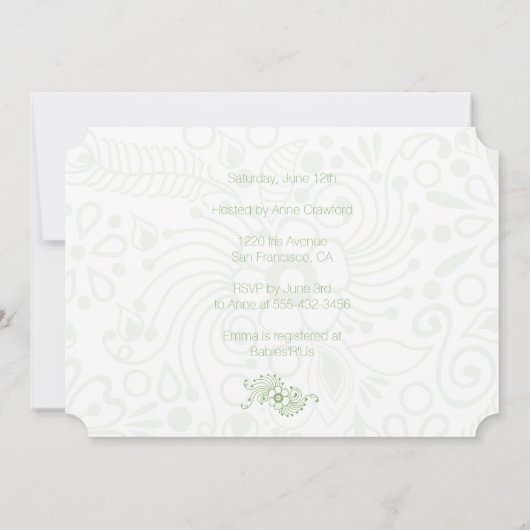 グリーンベビーエレファントシャワー招待状 招待状 (裏面)