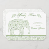 グリーンベビーエレファントシャワー招待状 招待状 (正面/裏面)