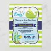 グリーンベビーホエールボーイベビーシャワー招待状 インビテーションポストカード (正面)