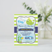 グリーンベビーホエールボーイベビーシャワー招待状 インビテーションポストカード (スタンド正面)
