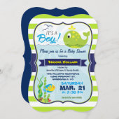 グリーンベビーホエールボーイベビーシャワー招待状 招待状 (正面/裏面)
