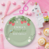 グリーンベリーファーストピンクのイチゴと花 ペーパープレート (パーティー)