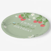 グリーンベリーファーストピンクのイチゴと花 ペーパープレート (アングル)