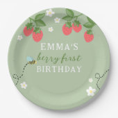 グリーンベリーファーストピンクのイチゴと花 ペーパープレート (正面)