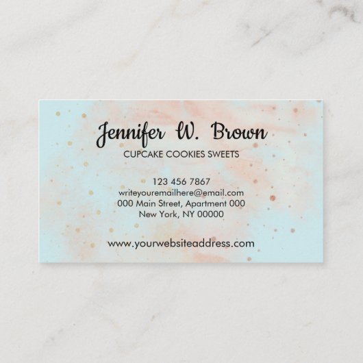 グリーンベーカー菓子の水の色ストロベリーカップケーキ 名刺 (裏面)
