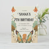 グリーンベージュオレンジキュートフェアリーテイルバニー誕生日 招待状 (スタンド正面)