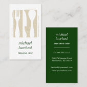 グリーンベージュカトラリーシェフケータリングフードレストラン 名刺 (正面/裏面)