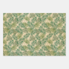 グリーンベージュサンド熱帯葉 ラッピングペーパーシート