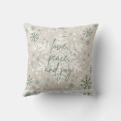 グリーンベージュスノーフレークスラブピースジョイホリデー クッション (裏面)