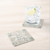 グリーンベージュスノーフレークスラブピースジョイホリデー スクエアペーパーコースター (インサイチュ)