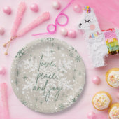 グリーンベージュスノーフレークスラブピースジョイホリデー ペーパープレート (パーティー)