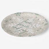 グリーンベージュスノーフレークスラブピースジョイホリデー ペーパープレート (アングル)