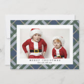 グリーンベージュタータンチェックの格子模様のクリスマスフォトカード シーズンカード (正面)
