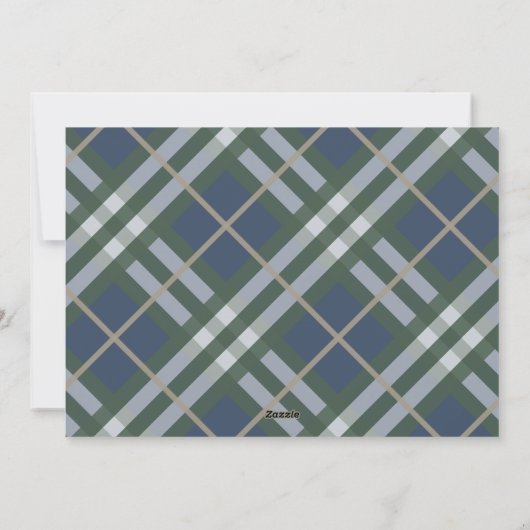 グリーンベージュタータンチェックの格子模様のクリスマスフォトカード シーズンカード (裏面)