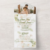 グリーンベージュフローラ結婚式の招待RSVPすべて1で オールインワン招待状 (内側)