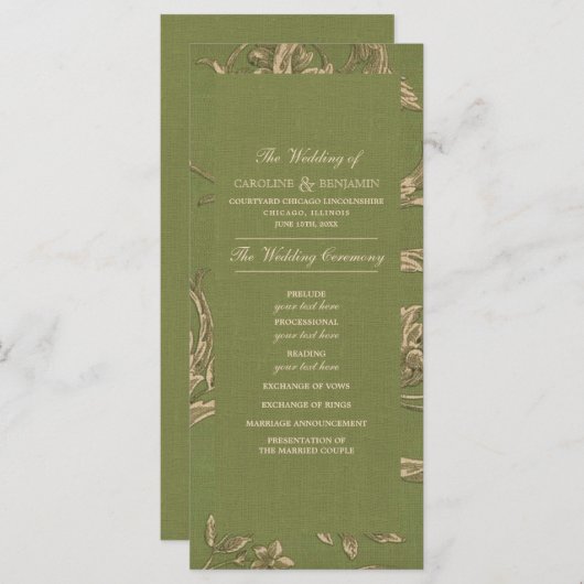 グリーンベージュヴィンテージパターン結婚式 プログラム (正面/裏面)