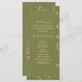 グリーンベージュヴィンテージパターン結婚式 プログラム