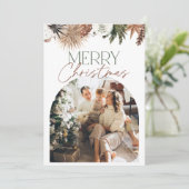 グリーンベージュ素朴アーチフォトクリスマスカード シーズンカード (スタンド正面)