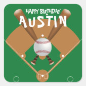 グリーンベースボールフィールドハッピーバースデー スクエアシール (正面)