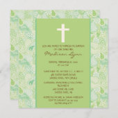 グリーンペイズリーベビーガールバプテスマ 招待状 (正面/裏面)