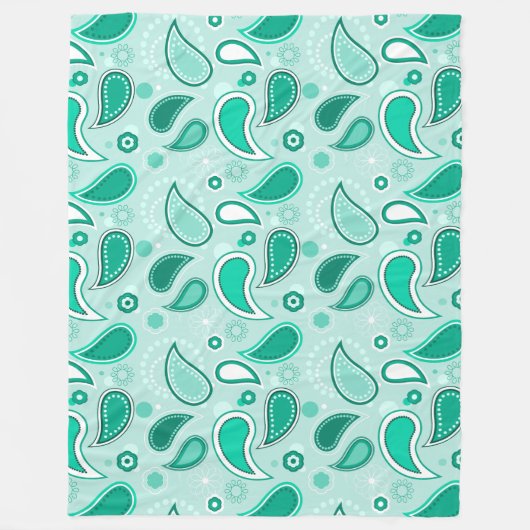 グリーンペイズリー毛布 フリースブランケット (正面)