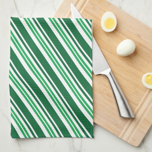 グリーンペパーミントストライプ キッチンタオル (四つ折り)