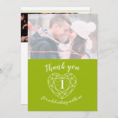 グリーンペリドットハート記念日1年の写真 サンキューカード (正面/裏面)