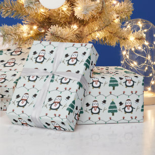 グリーンペンギンとクリスマスツリークリスマス ラッピングペーパー