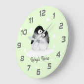 グリーンペンギンハート子供部屋デコーウォールクロック ラージ壁時計 (傾斜)