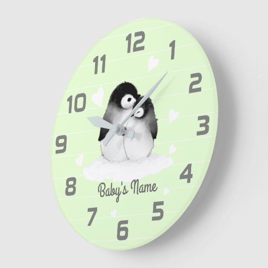 グリーンペンギンハート子供部屋デコーウォールクロック ラージ壁時計 (傾斜)