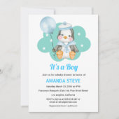 グリーンペンギンバードボーイ赤ちゃんシャワー招待状 招待状 (正面)