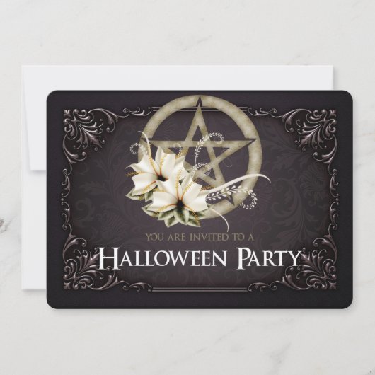 グリーンペンタグラムハローウィンパーティ招待状1 招待状 (正面)