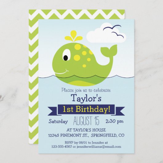 グリーンホエールバースデーパーティー 招待状 (正面/裏面)