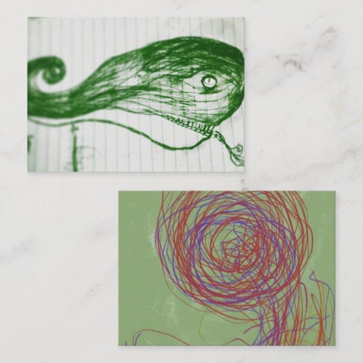 グリーンホエールヤエイ抽象芸術アートデザイン ノートカード (正面/裏面)